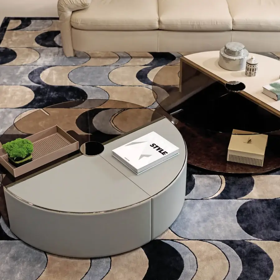 Exclusive Turri Eclipse coffee table with light beige, bronzed glass, and gilded metal details crafted in wood and leather