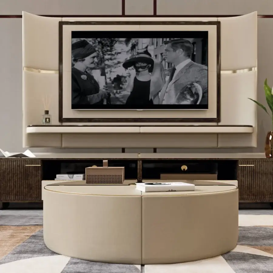 Distinguished Turri Eclipse coffee table with bronzed glass, wood, and light gold metal in a matte textile finish