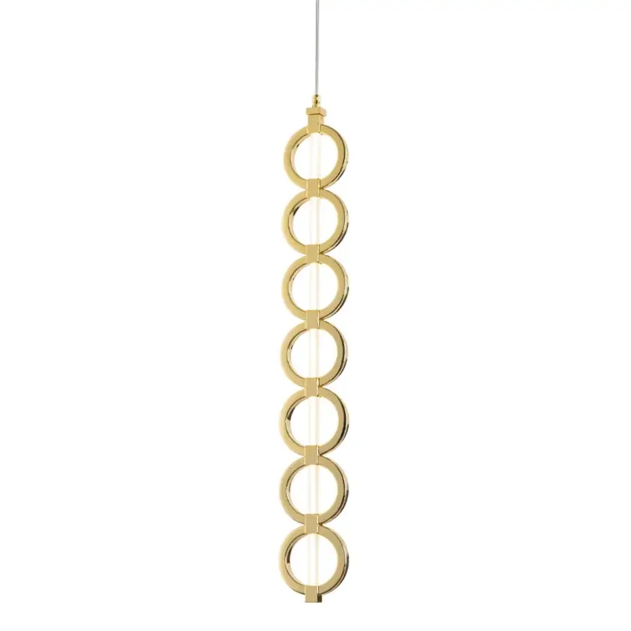Superior Stillux Chain suspension lamp with interconnected gold metal rings and frosted pyrex glass diffusion