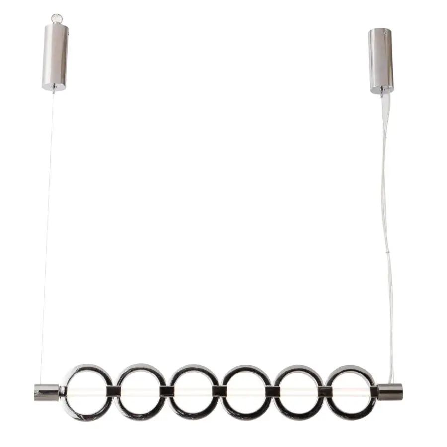 Distinguished Stillux Chain suspension lamp with interconnected metal rings and frosted pyrex glass, exhibiting a glossy finish