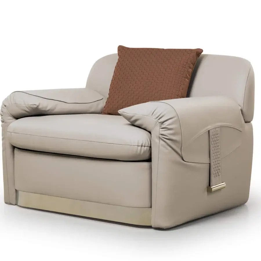 Lavish Turri Eclipse lounge chair with sinuous lines, woven cushion and light gold metal details