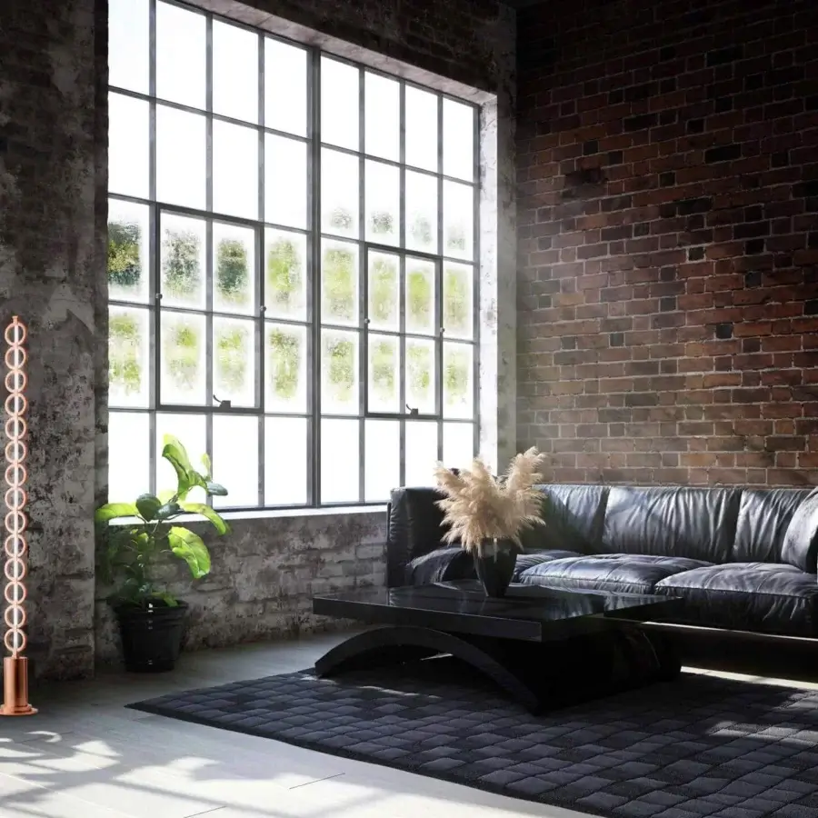 Superior Stillux Chain floor lamp with interconnected rings built in warm-toned metal and satin finish