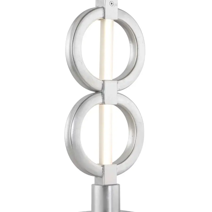 Elegant Stillux Chain table lamp with interconnected metal rings and frosted pyrex glass in a matte silver finish