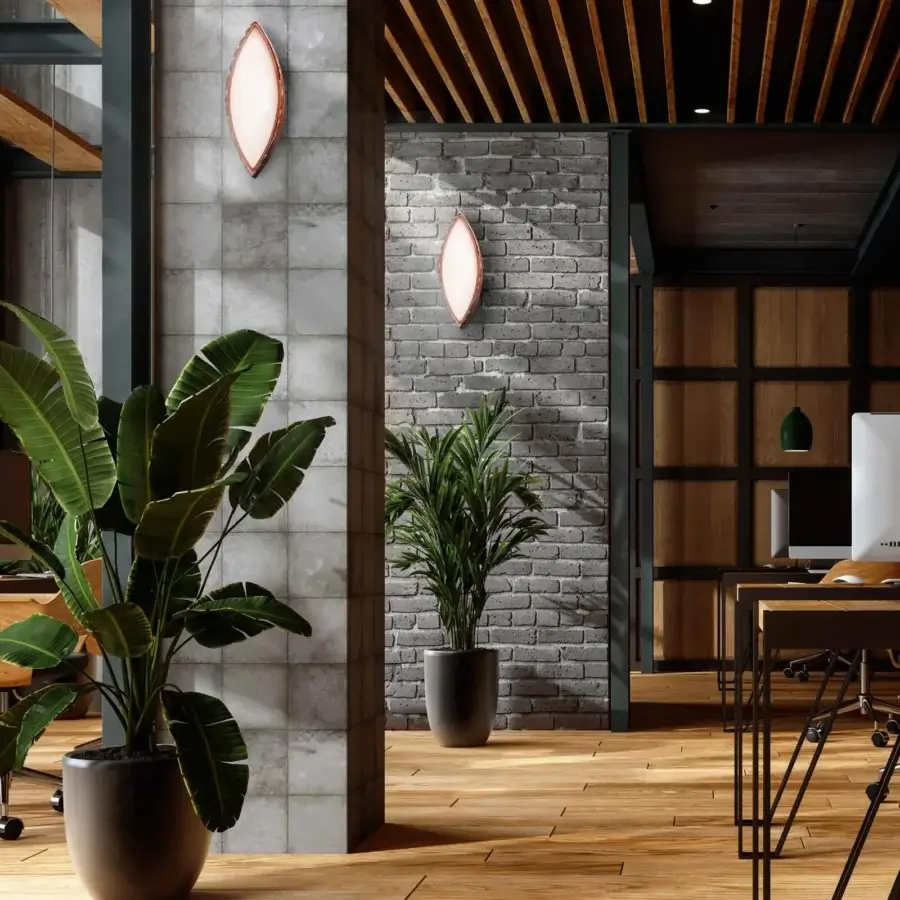 Exceptional Stillux Leaves wall lamp crafted in copper tone hammered metal with white glass diffuser