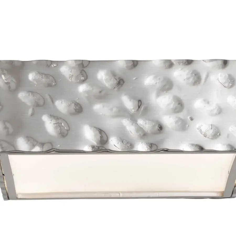 Superior Stillux Square wall lamp crafted in hammered metal with a silver toned finish and square white glass diffuser