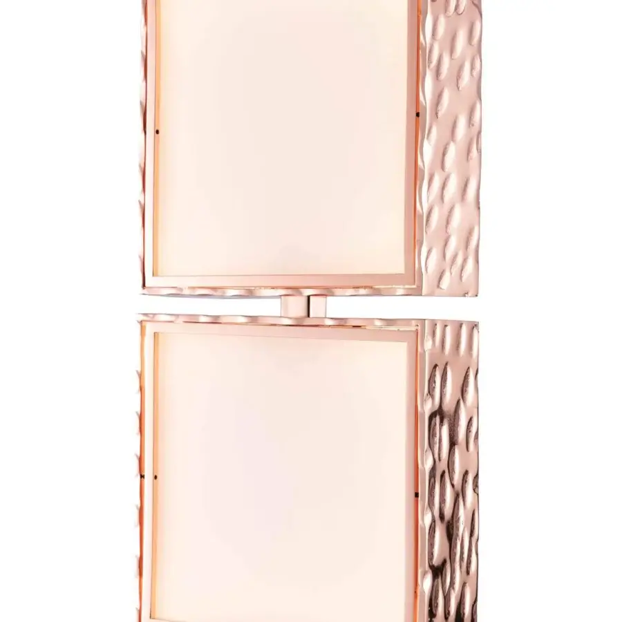 Exceptional Stillux Square suspension lamp with white glass diffusers and hammered metal in rose gold or copper finish