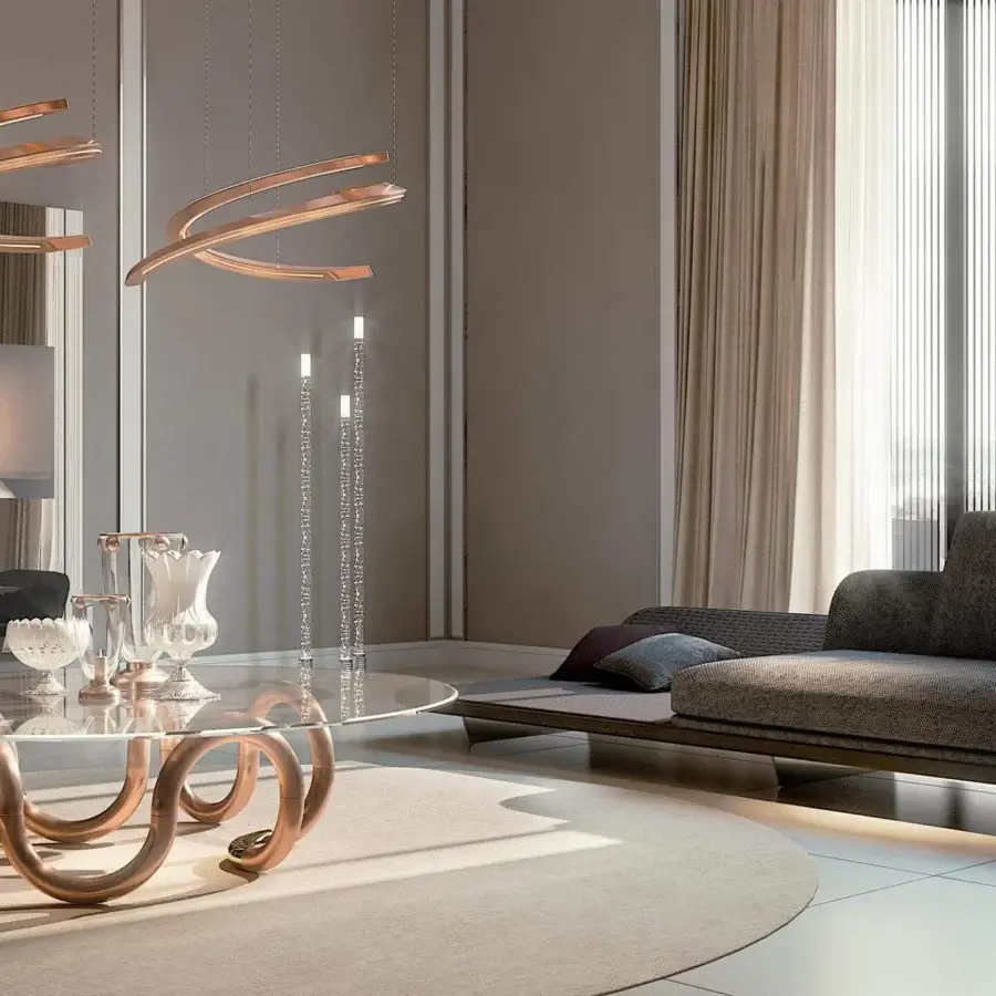 Distinguished Reflex Segno bookcase with illuminated shelves, dark matte wood and a Henné lacquered Supersilver mirror