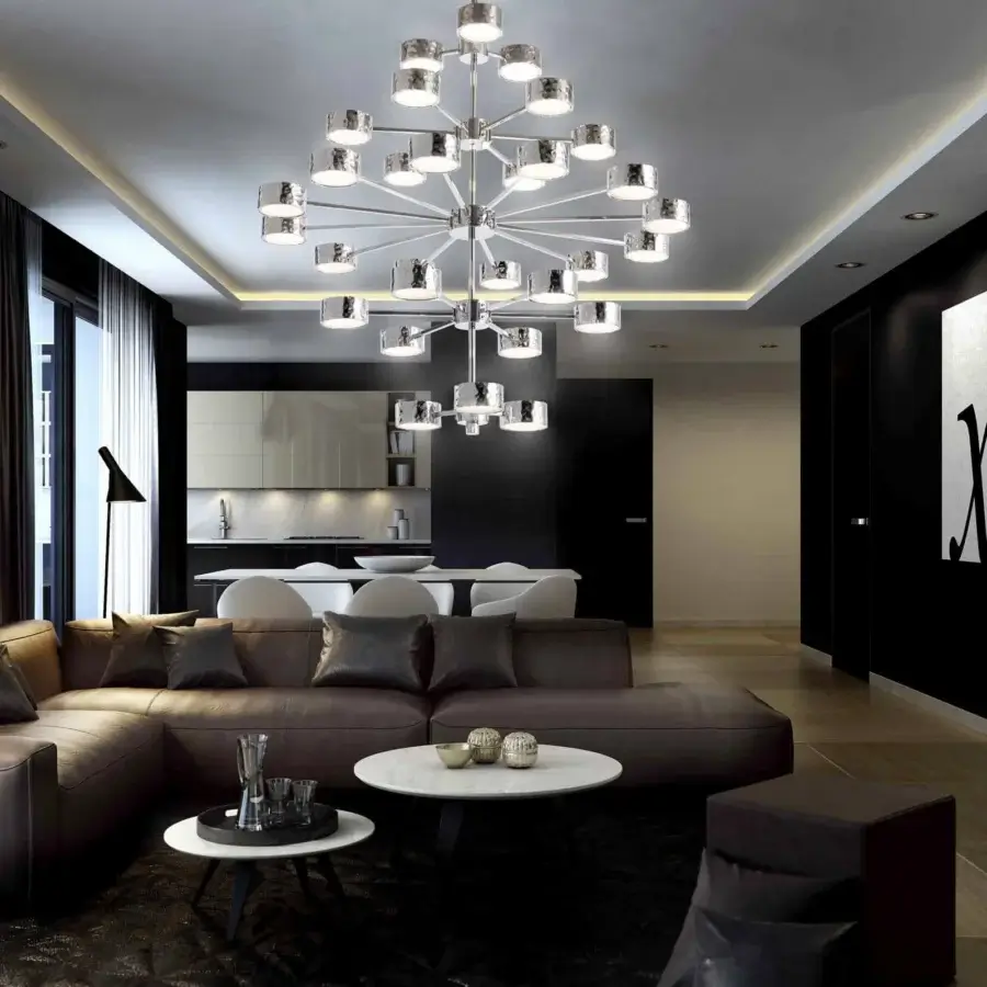 Superior Stillux Globe ceiling lamp crafted in smooth metal with thirty arms and polished reflective silver finish