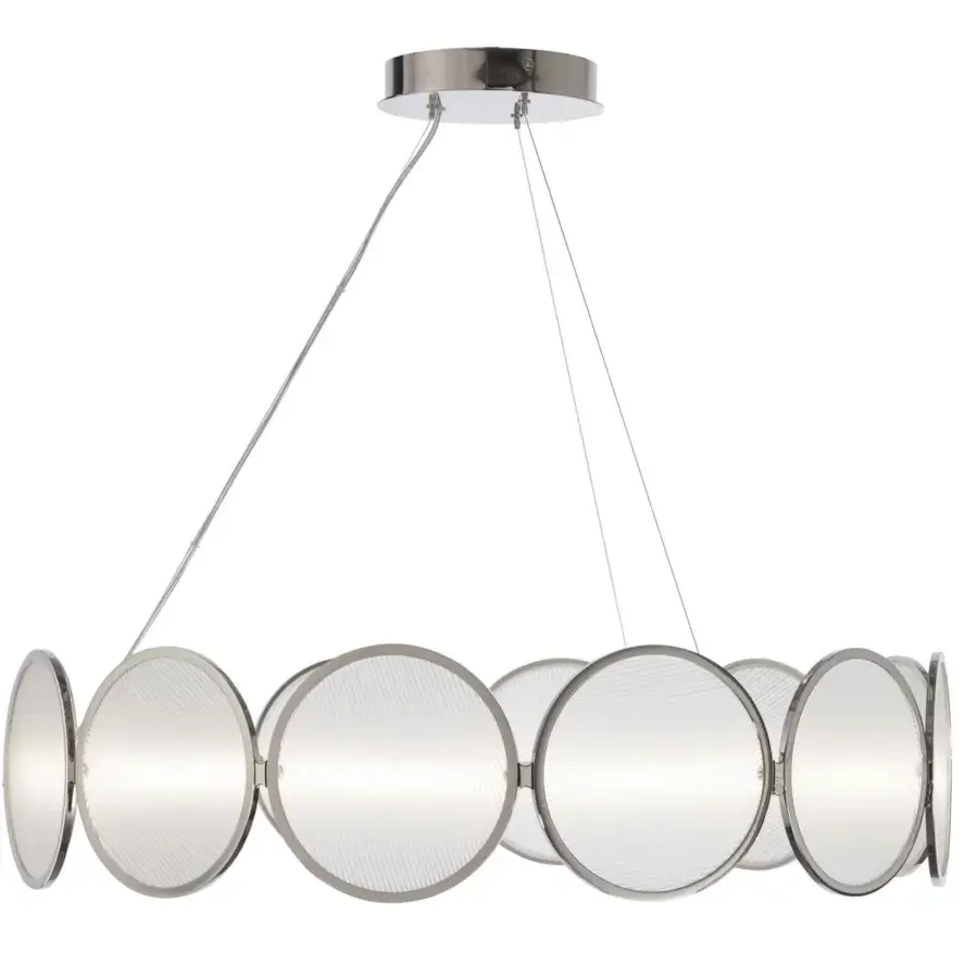 Elegant Stillux Globe suspension lamp with twelve circular white glass diffusers and glossy silver-toned metal edges
