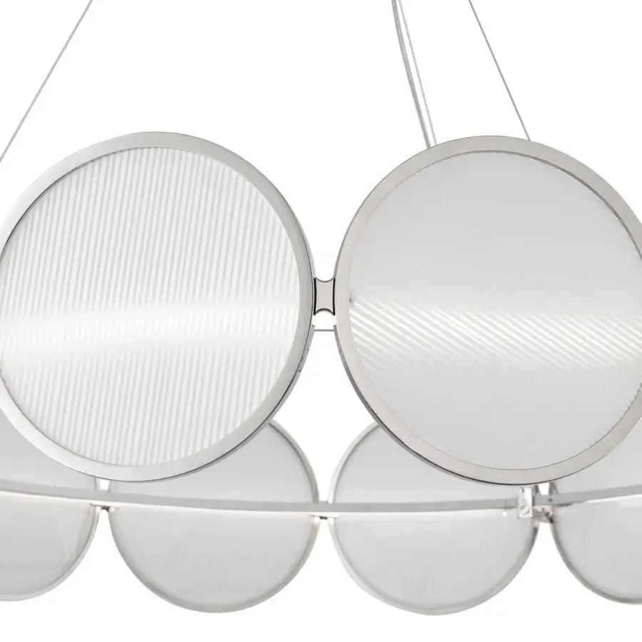 Exceptional Stillux Globe suspension lamp with twelve circular white glass diffusers and thin metal edging