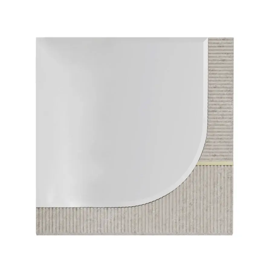 Distinguished Turri Eclipse mirror with light gray textured pilaster work and lustrous light gold metal details in glossy lacquered wood