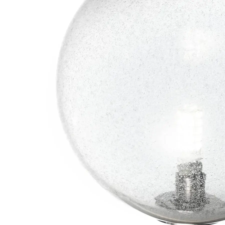Exceptional Reflex Bulles XL table lamp with a clear borosilicate glass sphere diffuser and dark-toned metallic support