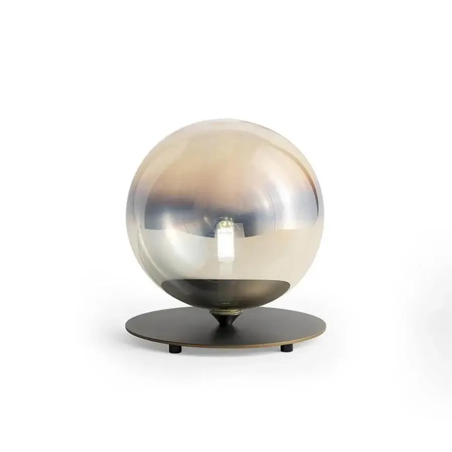 Superior Reflex Bulles XL table lamp with spherical borosilicate glass and dark matte metal base showcasing a gradient finish