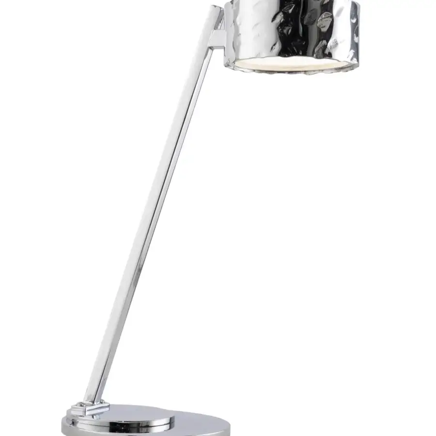 Elegant Stillux Circle table lamp with hammered metal frame and matt white glass diffuser in polished silver finish