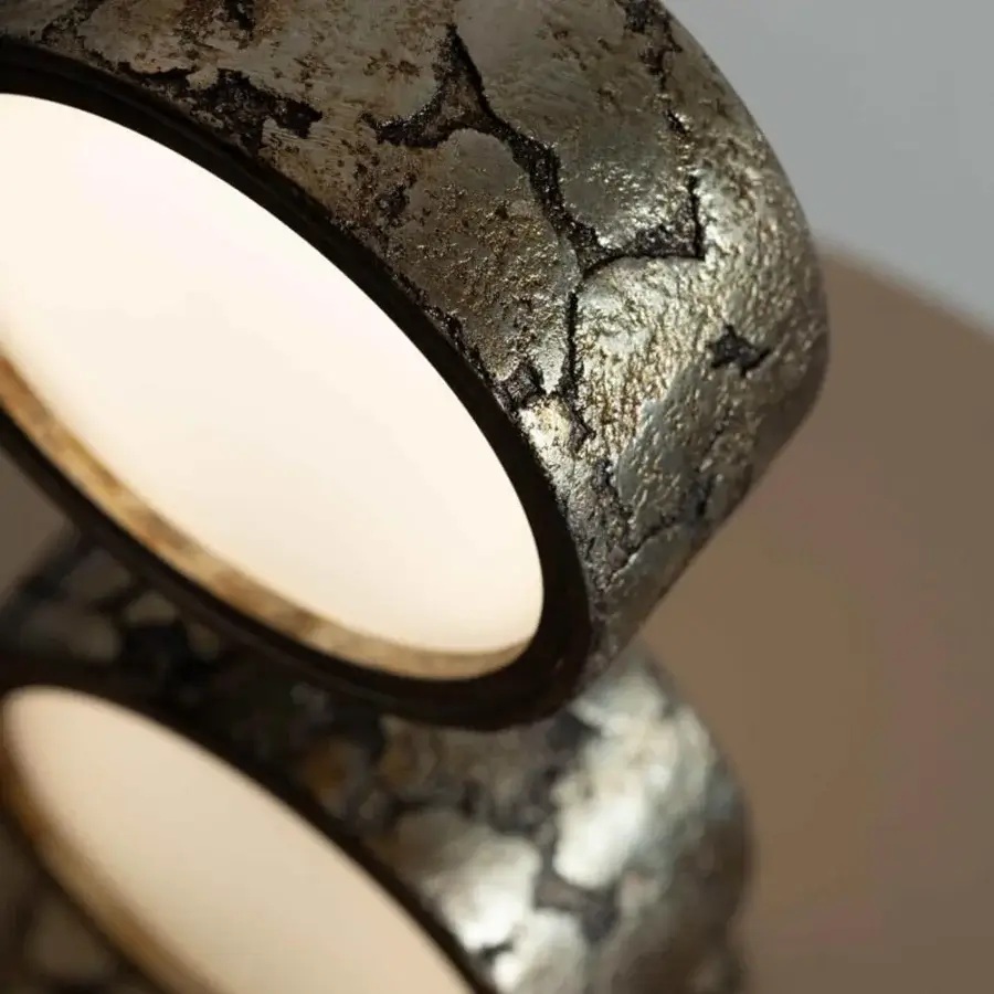 Distinguished Stillux Circle table lamp with hammered metal and stacked cylindrical forms in mottled silver and bronze tones