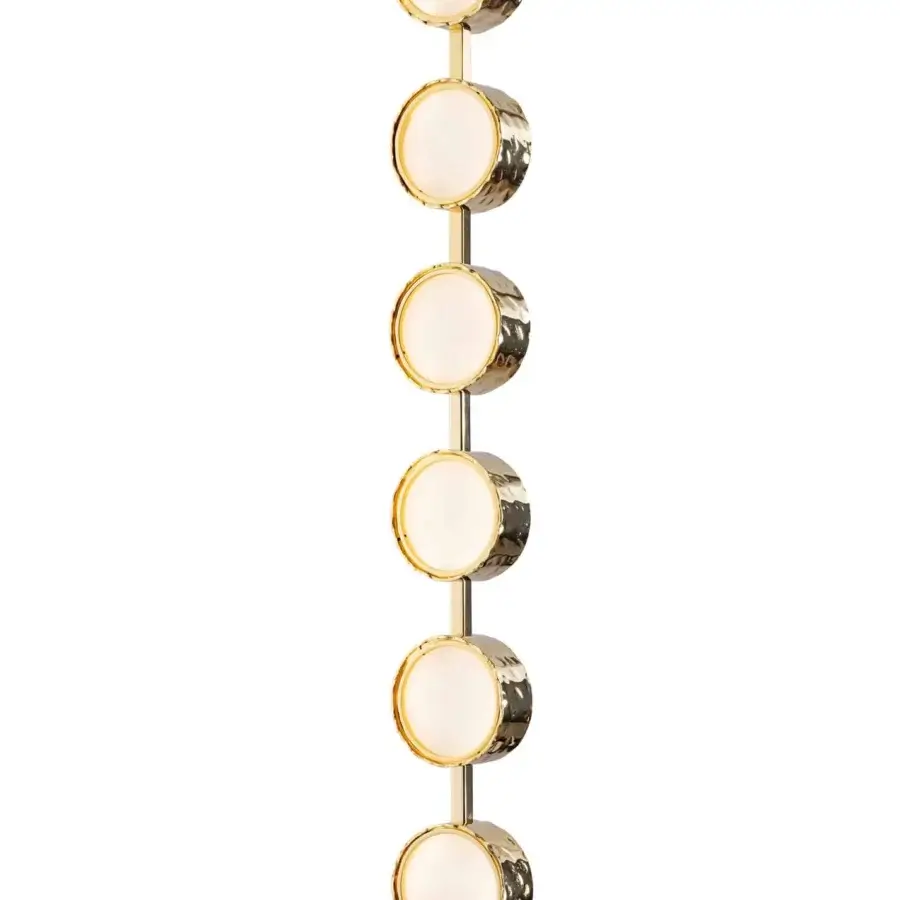 Superior Stillux Circle floor lamp with vertically arranged matt white glass diffusers and hammered metal framing