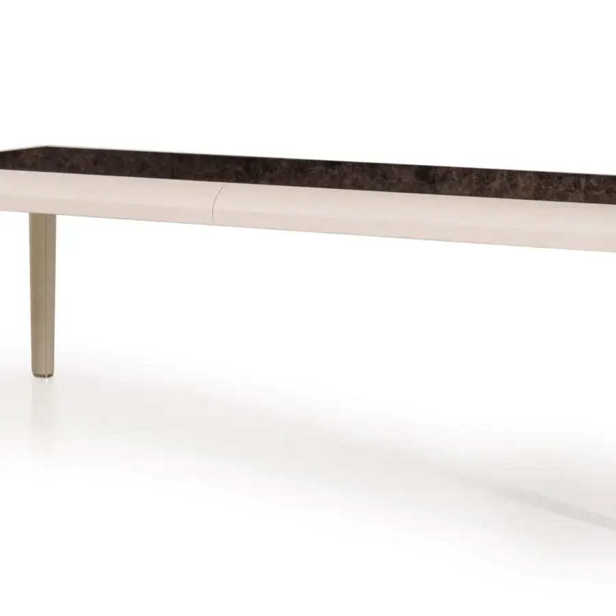 Exceptional Turri Eclipse table with a light frame, grooved legs crafted in wood with leather inserts and gold metal details