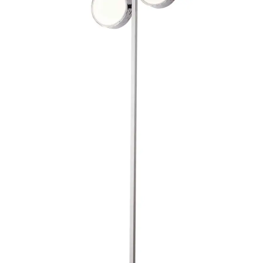 Exclusive Stillux Circle floor lamp with circular matt white glass diffusers encased in a glossy silver hammered metal frame