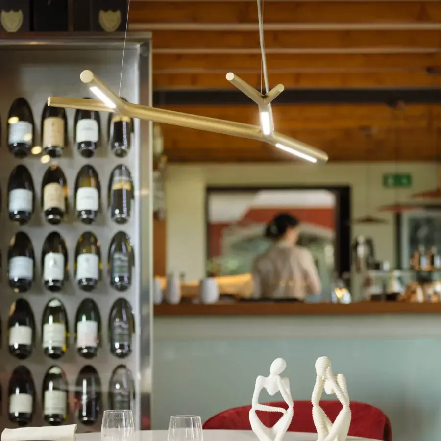 Exclusive Horm Aira suspension lamp with geometric branch-like brass construction and matte brassy gold finish
