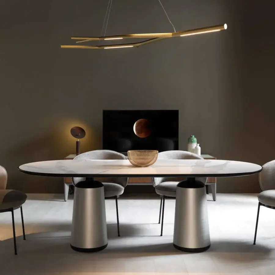Avant-garde Horm Aira suspension lamp with a gold painted brass frame and branched linear form emitting integrated LED lighting