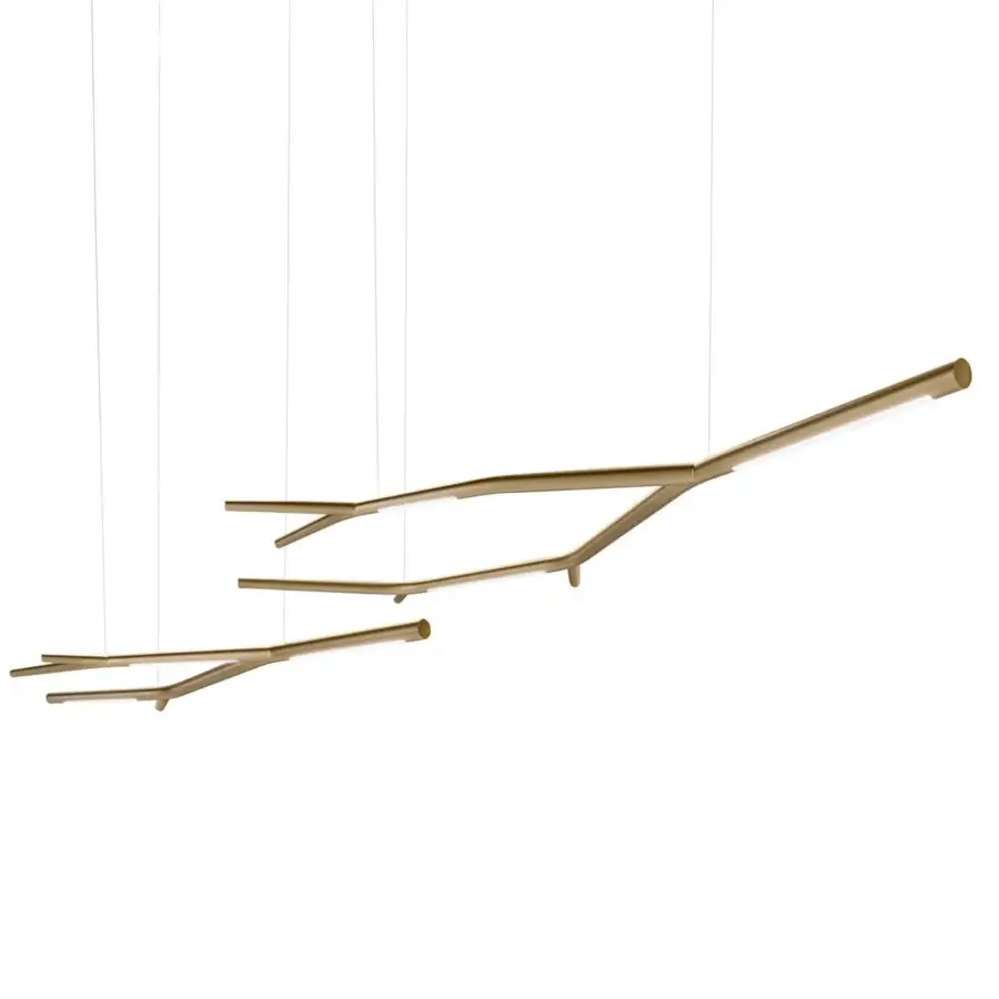 Captivating Horm Aira suspension lamp with a stylized branch design crafted in gold painted brass