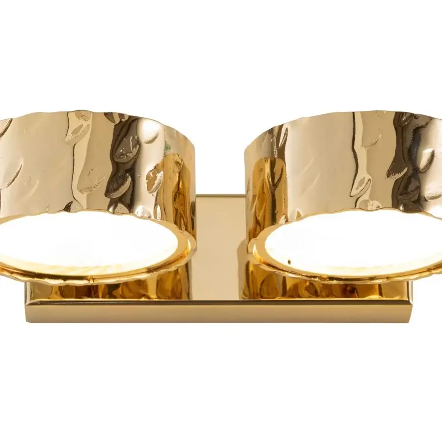 Lavish Stillux Circle wall lamp with circular matt white glass diffusers encased in hammered gold metal framing