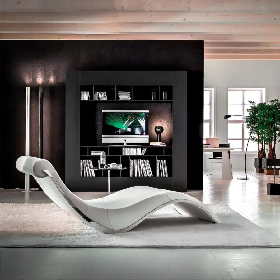 Superior Cattelan Italia Sylvester chaise lounge with glossy white synthetic leather and chromed steel wood frame