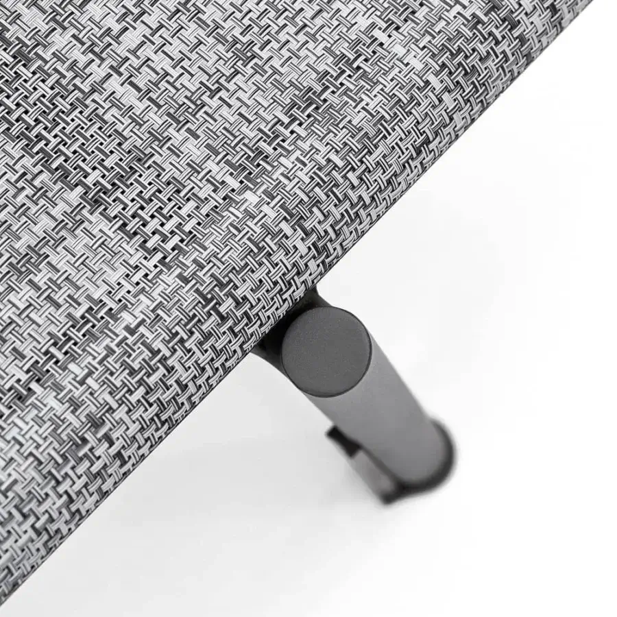 Distinguished Varaschin Bahia lounger with gray VAR#TEX woven seat and powder-coated aluminum frame with a textured matte finish
