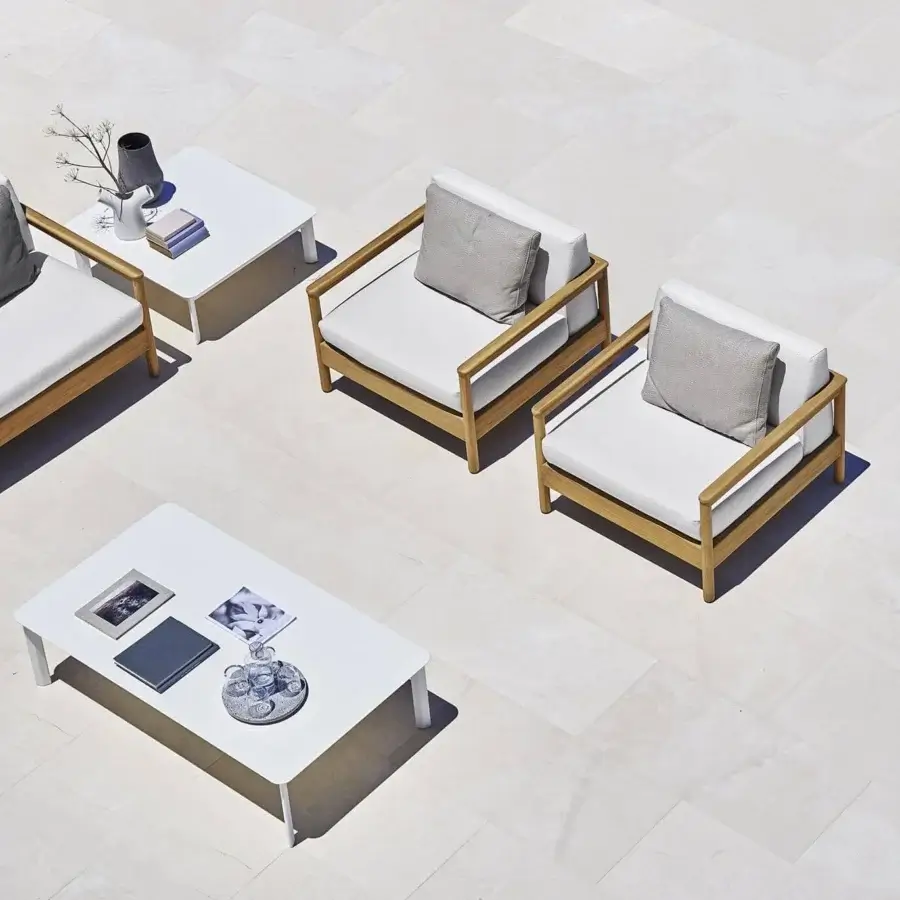 Exceptional Varaschin System coffee table crafted with durable HPL and powder-coated aluminum in matte white finish