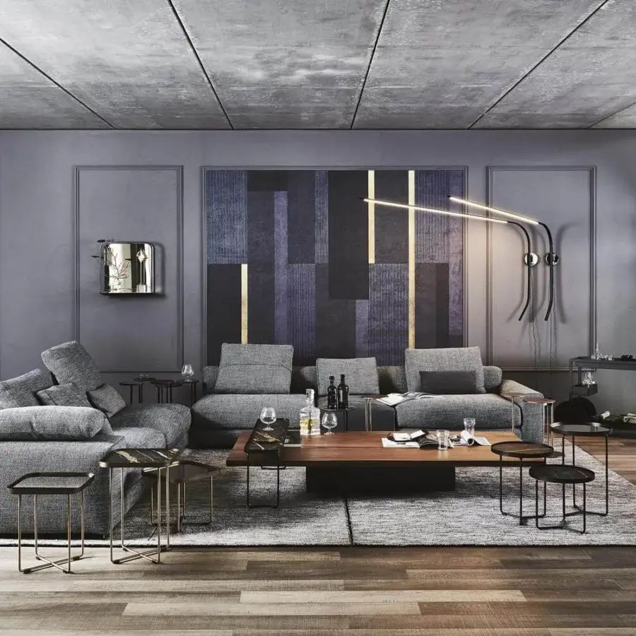 Superior Arketipo Atlas sectional with light gray textile upholstery and textured finish embodies cosmopolitan style