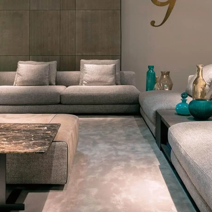 Distinguished Arketipo Atlas sectional with light gray woven textile upholstery and matte finish