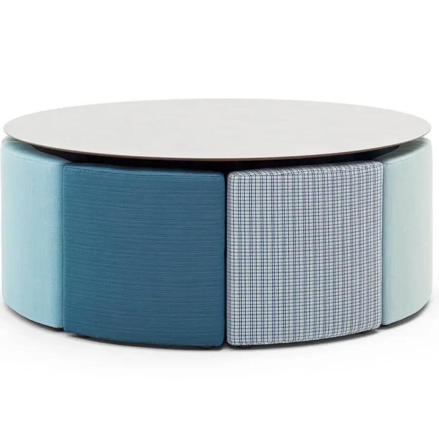 Exceptional Varaschin In&out chair built with okoumè wood and padding in alternating blue hues with waterproof synthetic fiber