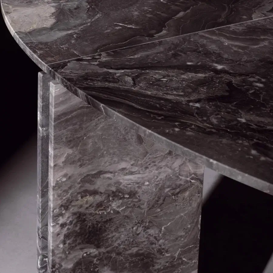 Captivating Acerbis Maxwell table crafted in dark grey marble and metal with a smooth finish and striking pedestal base