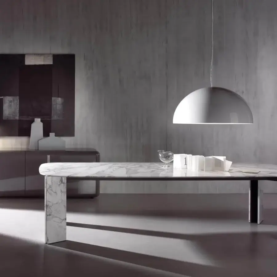 Distinguished Acerbis Maxwell table with white marble and contrasting stone metal legs in a smooth finish