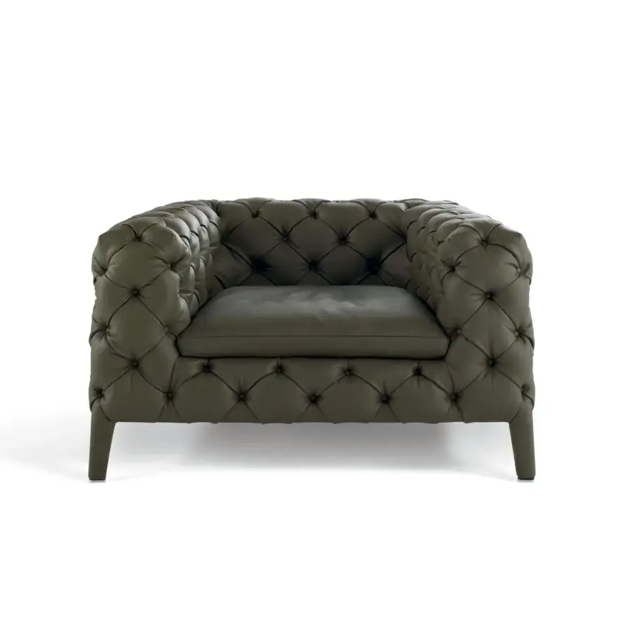 Distinctive Arketipo Windsor lounge chair handcrafted in Italy with dark olive green velvet and deep button tufting