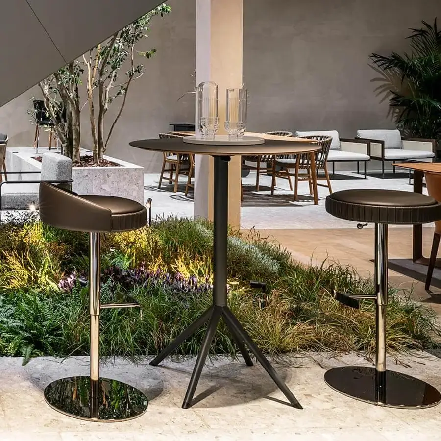 Exceptional Potocco Plissé stool with dark brown pleated upholstery and gas-height adjustable metal base