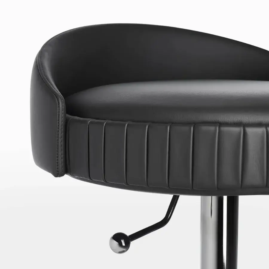Elegant Potocco Plisse stool with black synthetic leather, pleated details and glossy metal swivel base crafted with gas-height adjustment