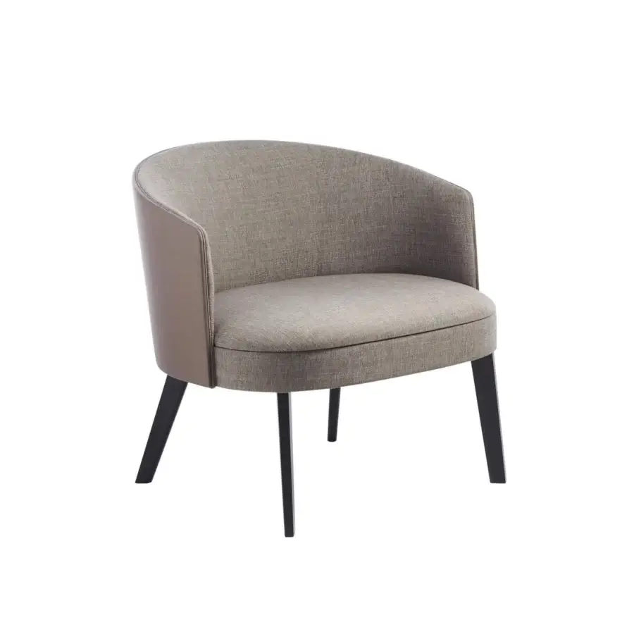 Distinguished Potocco Lena lounge chair with light brown woven textile upholstery and dark solid ash legs