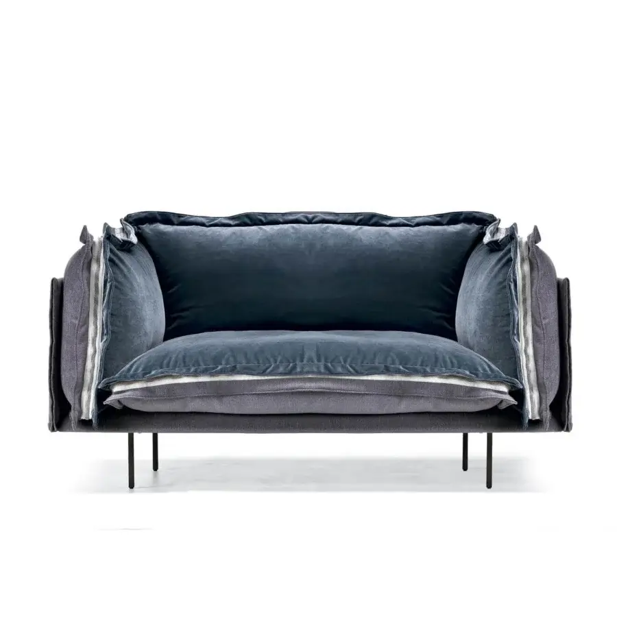 Distinguished Arketipo Auto-Reverse lounge chair with dark bluish-gray velvet-like textile and lighter gray accents crafted with a thin metal frame