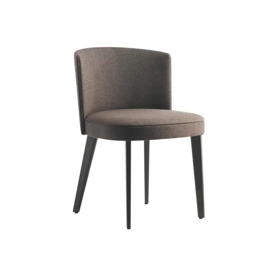 Distinguished Potocco Lena chair upholstered in woven matte medium brown fabric with solid ash legs