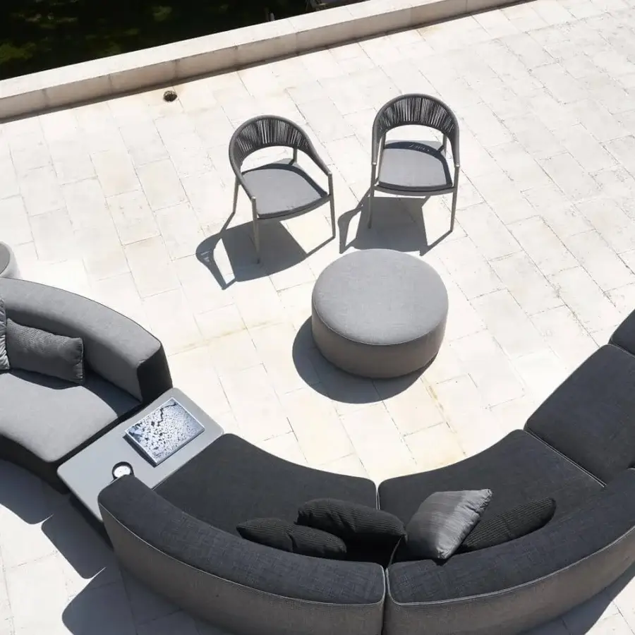 Distinguished Varaschin Belt ottoman in light gray crafted with refined fabric and open-cell padding with a matte finish