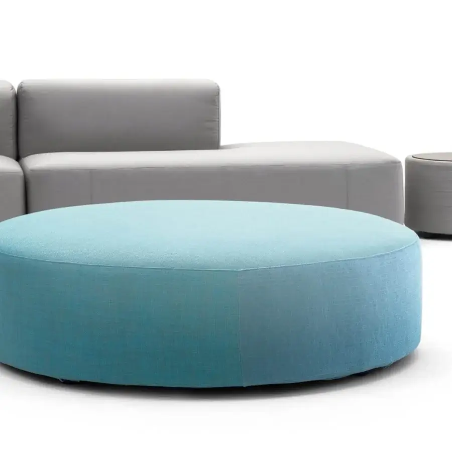 Superior Varaschin Belt ottoman crafted in Italy with light blue textured fabric and removable cushion