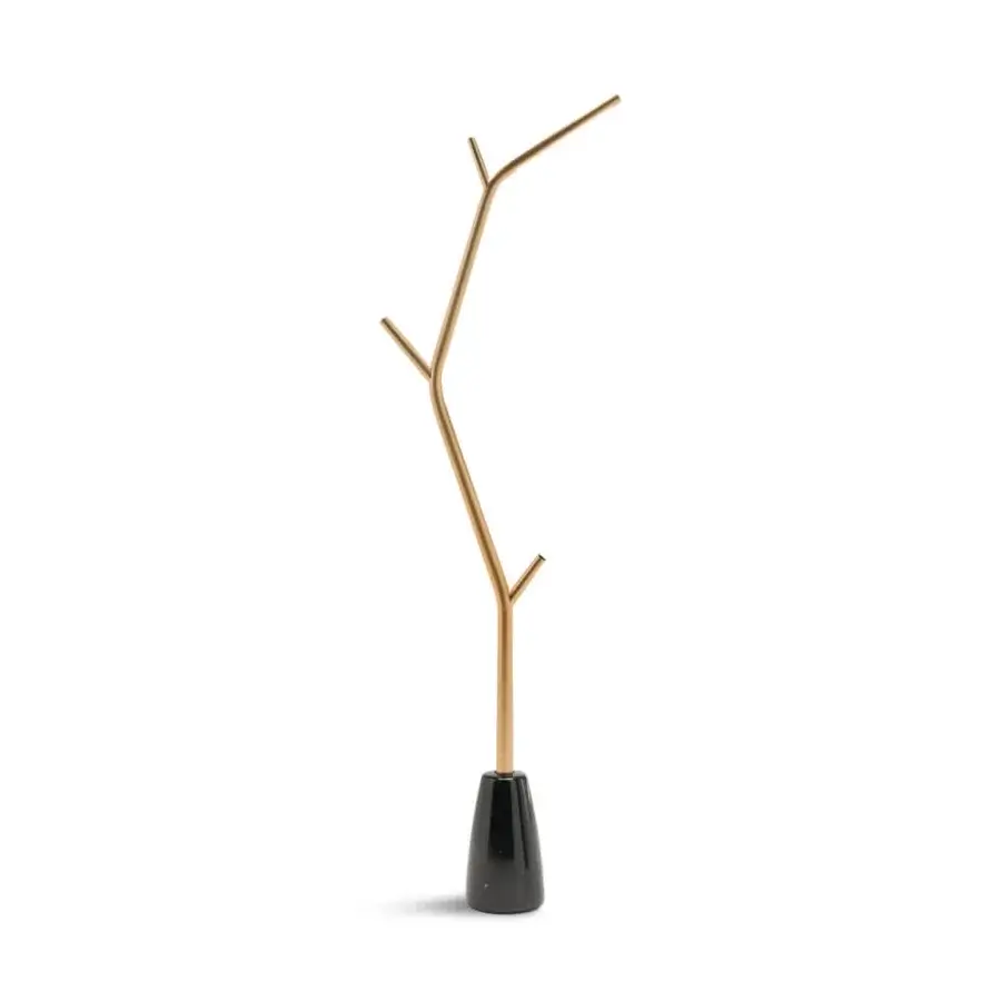 Elegant Horm Aira floor lamp with slender brass frame painted gold and premium black marble base crafted in Italy