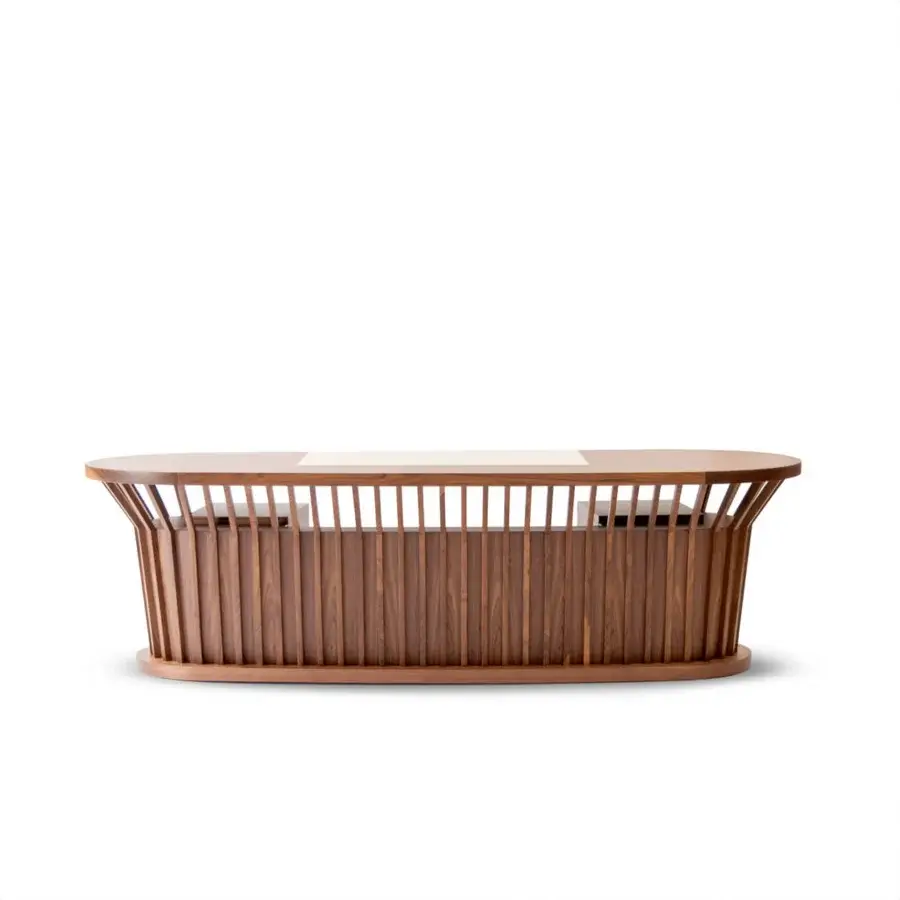 Lavish Mascheroni Velasca desk crafted in Canaletto walnut with bovine leather and vertical wood slats