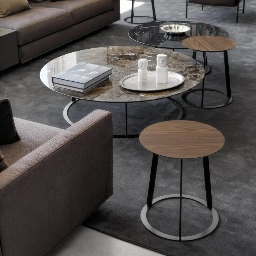 Exclusive Horm Albino Family coffee table with premium brown marble top and high-end metal base