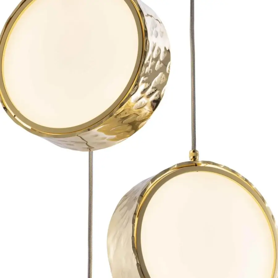 Exclusive Stillux Circle suspension lamp with circular matt white glass and hammered gold-toned metal frame