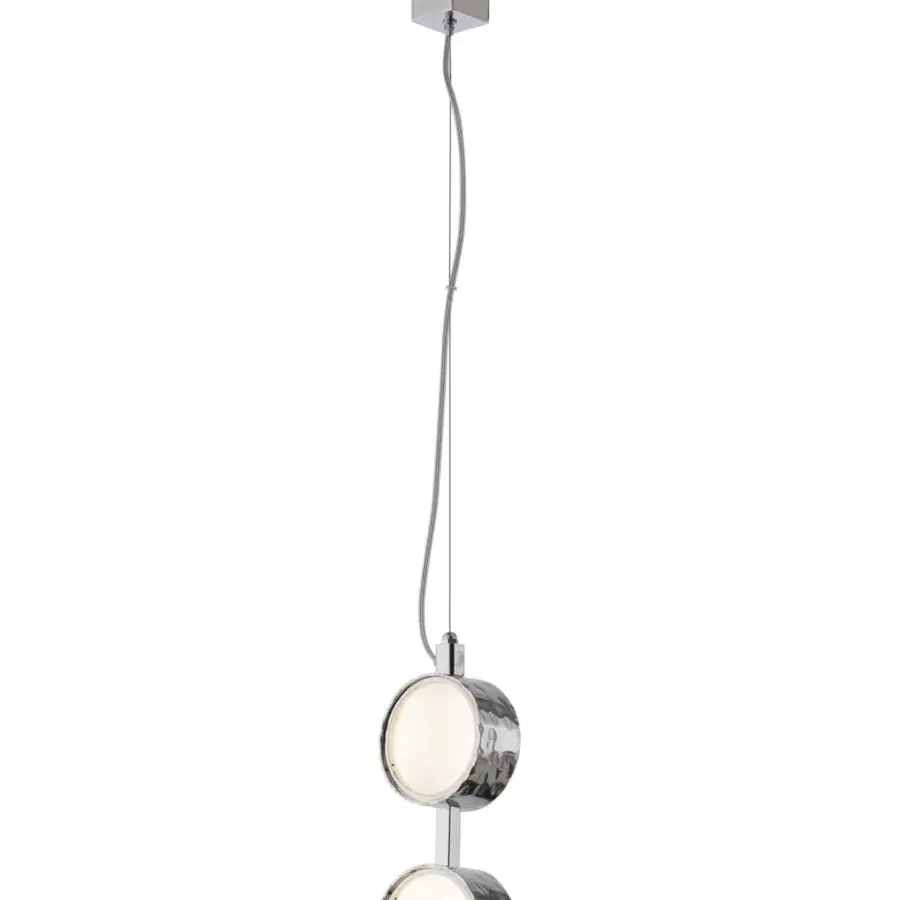 Exclusive Stillux Circle suspension lamp with circular matt white glass diffusers and refined hammered metal frame in silver finish