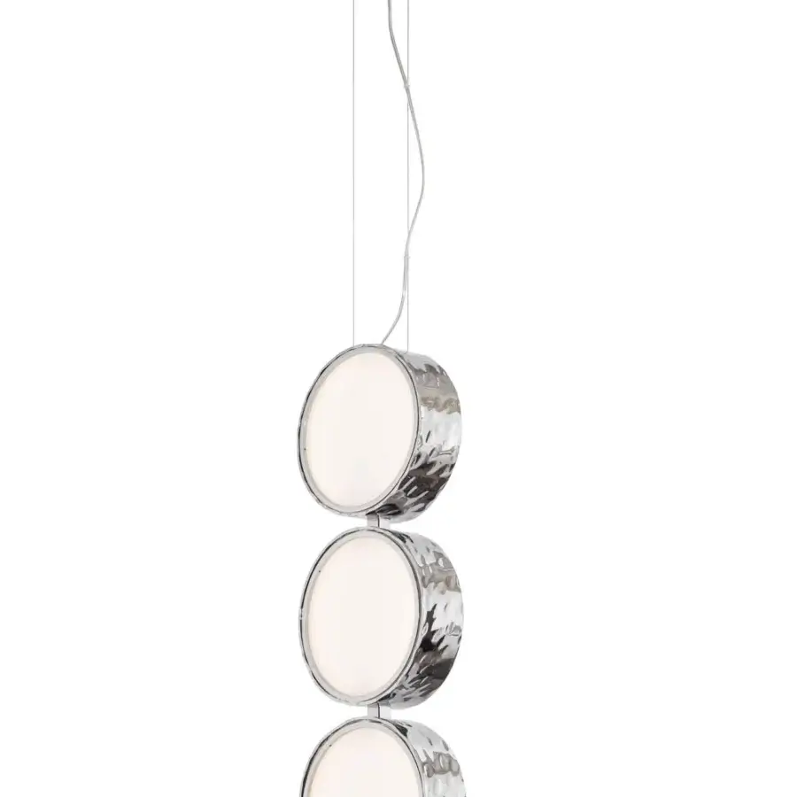 Exclusive Stillux Circle suspension lamp with vertically stacked circular matt white glass diffusers and hammered metal frames