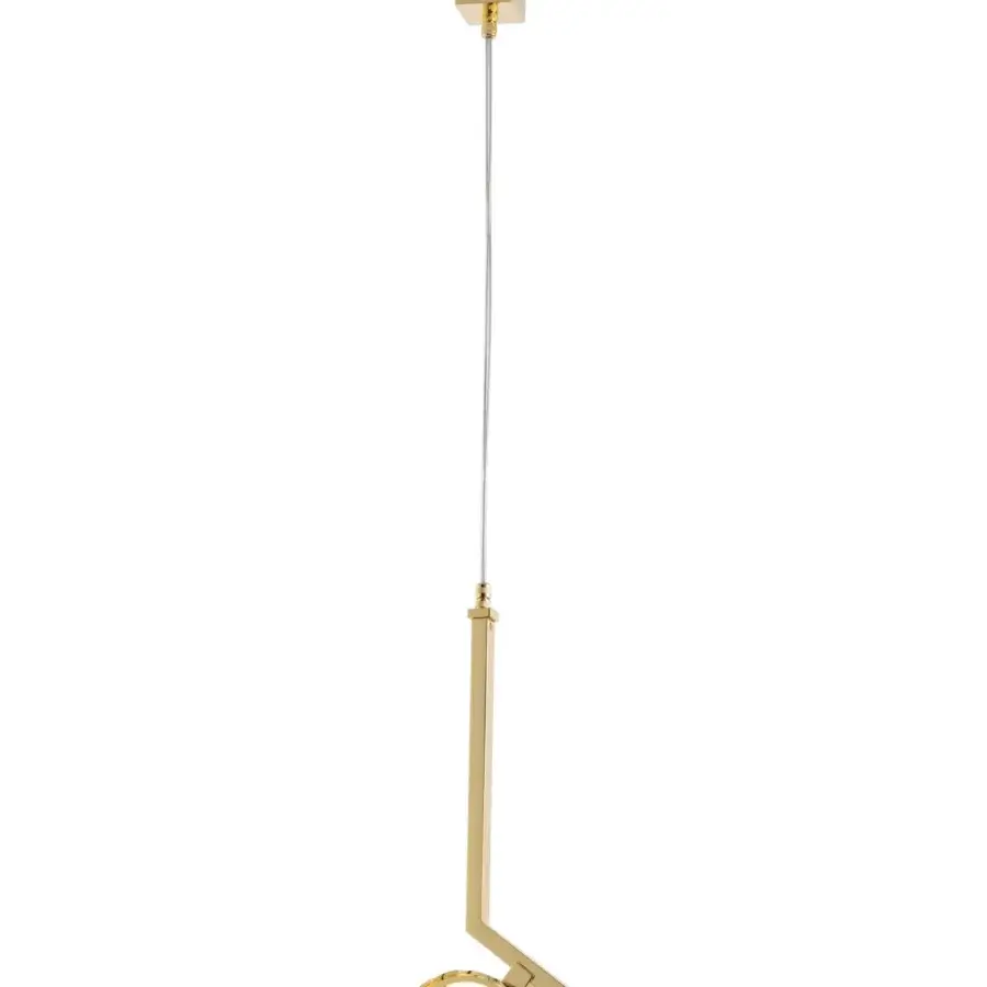 Distinguished Stillux Circle suspension lamp with a circular matt white glass diffuser and glossy gold hammered metal frame