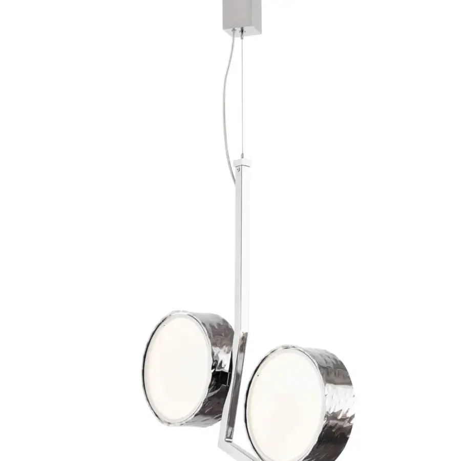 Exclusive Stillux Circle suspension lamp with circular matt white glass diffusers and refined hammered metal frames in silver finish